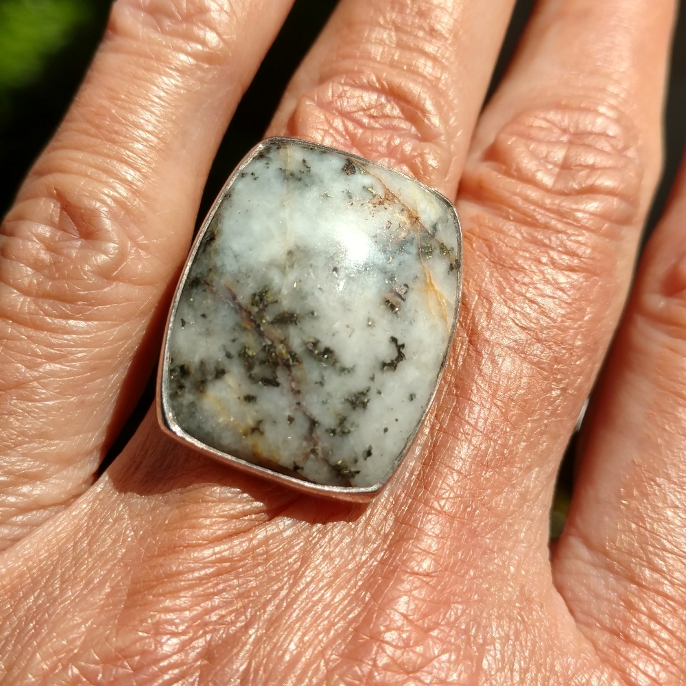 New! Ice Pyrite and sterling silver ring.  New!